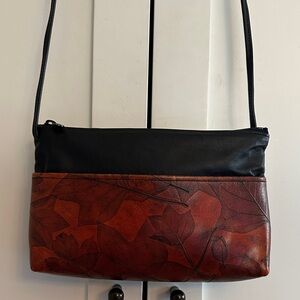 C.L. Whiting collection leaf tooled leather crossbody